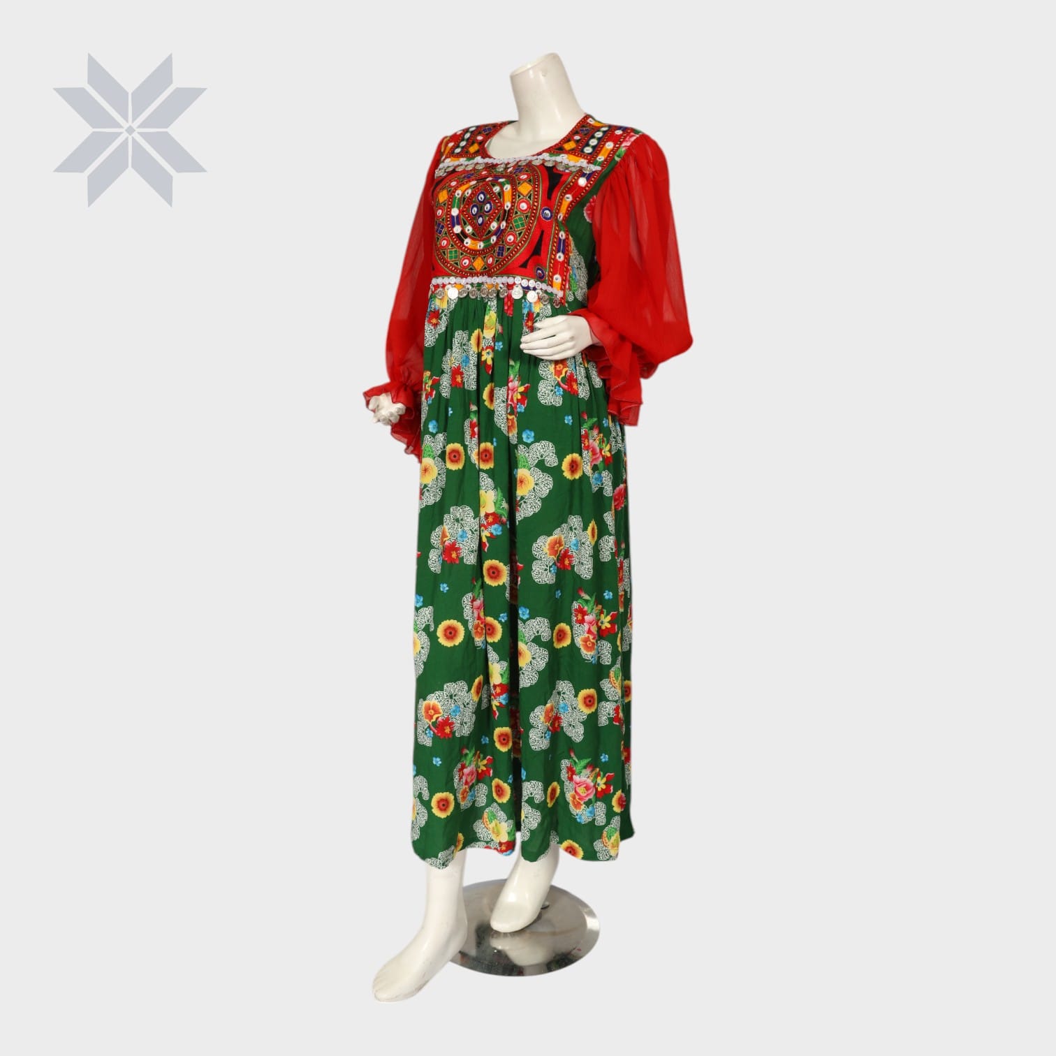 Gulbahar Balochi Maxi – Red & Green Floral Edition