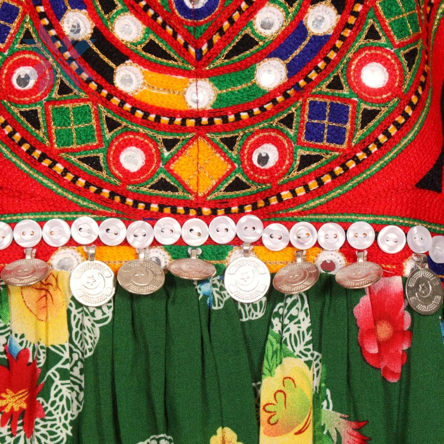 Gulbahar Balochi Maxi – Red & Green Floral Edition