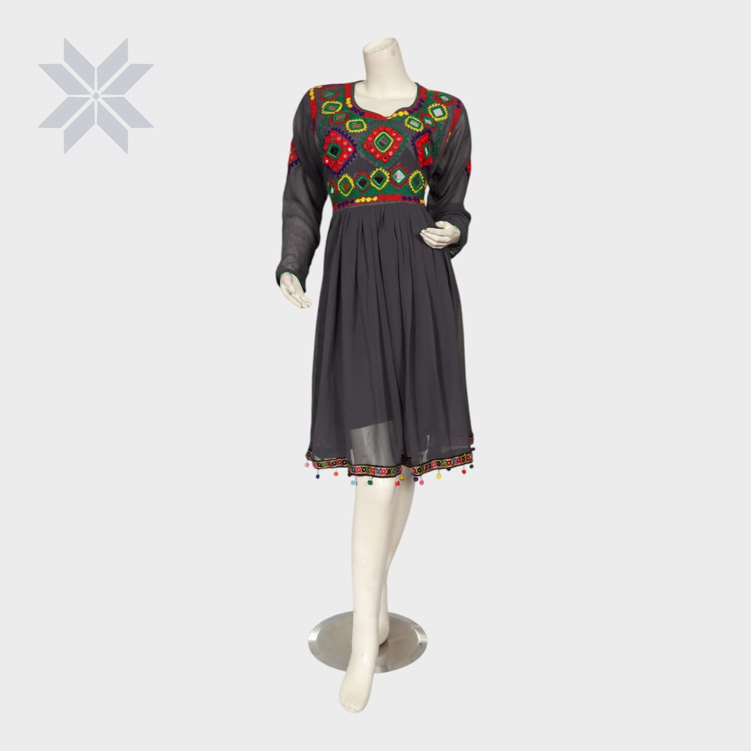 Soraya Short Dress – Black Chiffon Balochi Embroidered Edition