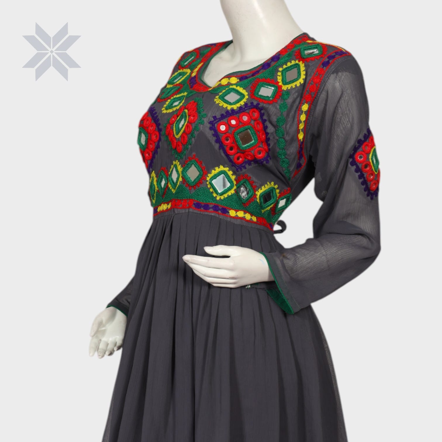 Soraya Short Dress – Black Chiffon Balochi Embroidered Edition