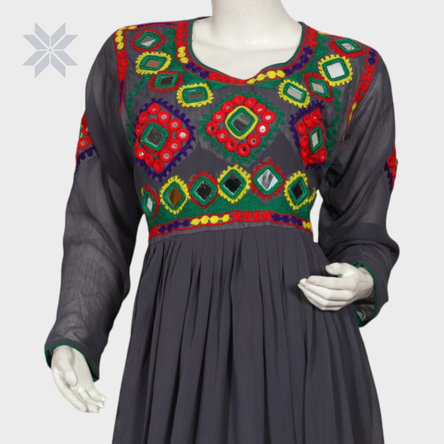 Soraya Short Dress – Black Chiffon Balochi Embroidered Edition