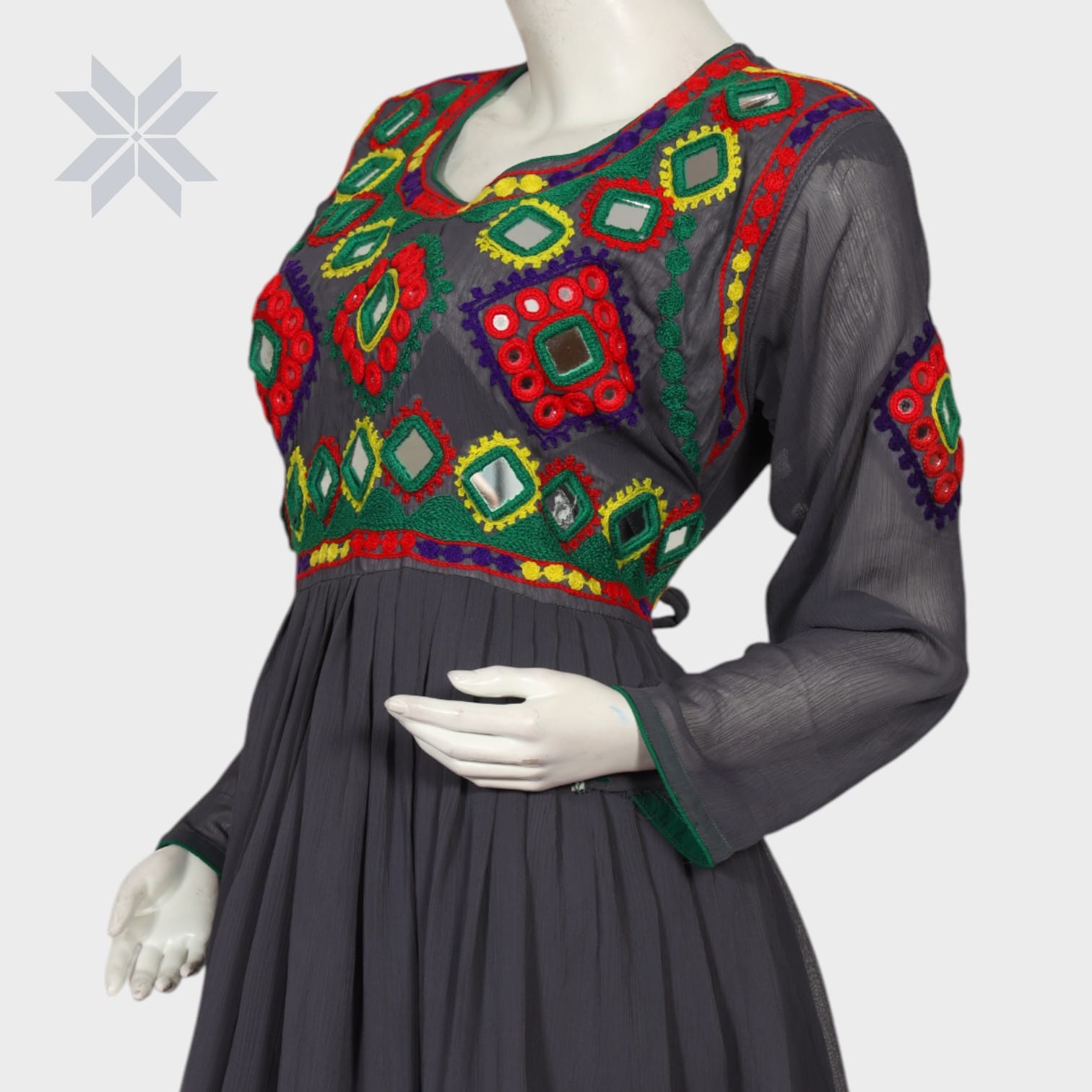 Soraya Short Dress – Black Chiffon Balochi Embroidered Edition