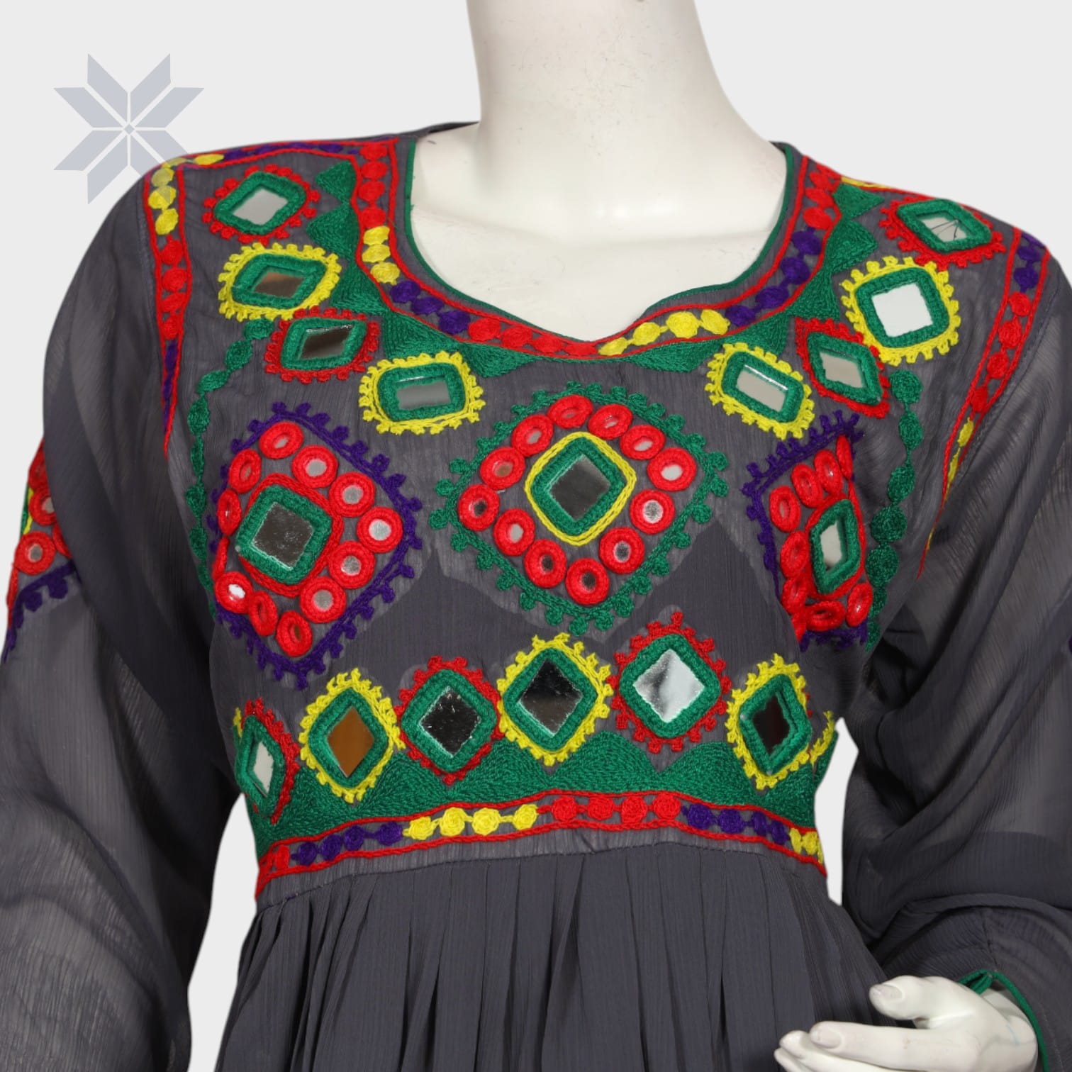 Soraya Short Dress – Black Chiffon Balochi Embroidered Edition