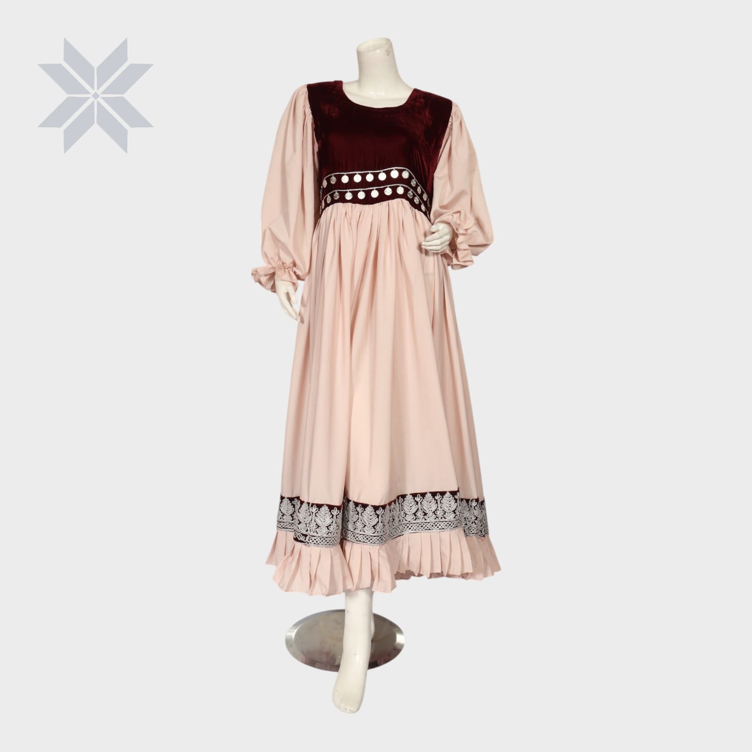 Velvet Dress Sahar Grace Dress – Blush & Maroon Embroidered Edition