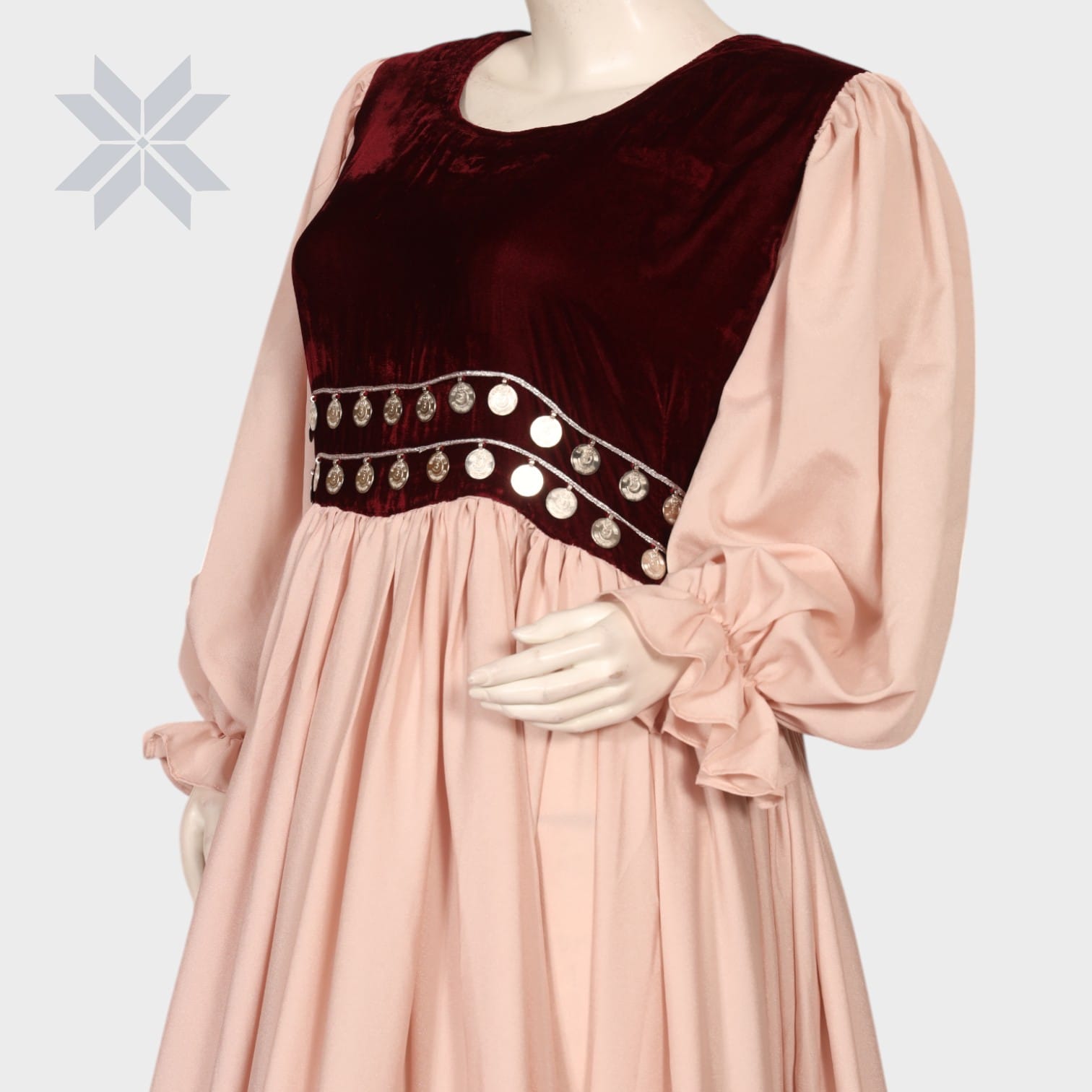 Velvet Dress Sahar Grace Dress – Blush & Maroon Embroidered Edition