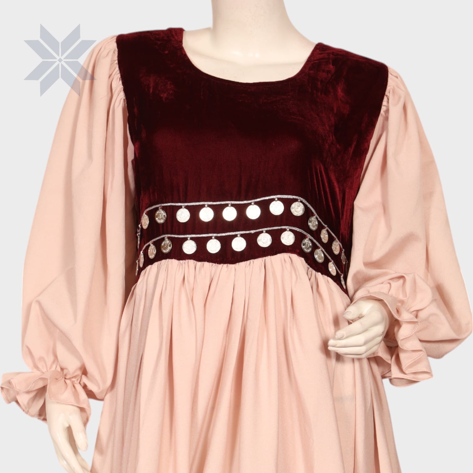 Velvet Dress Sahar Grace Dress – Blush & Maroon Embroidered Edition