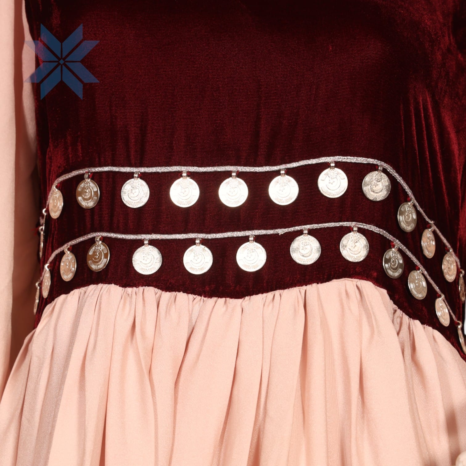 Velvet Dress Sahar Grace Dress – Blush & Maroon Embroidered Edition