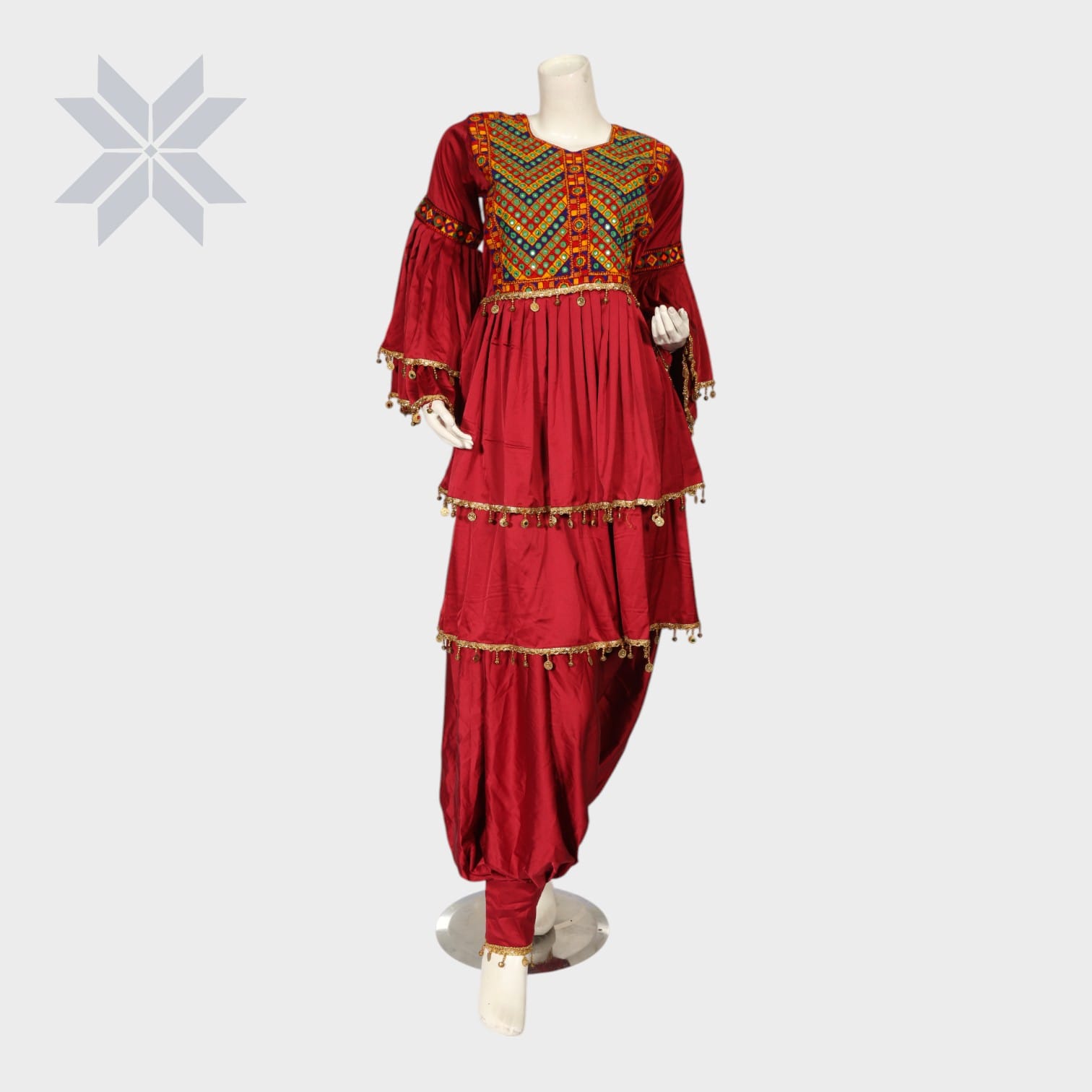 Rohina Red Tiered Dress – Traditional Embroidered Coin Set