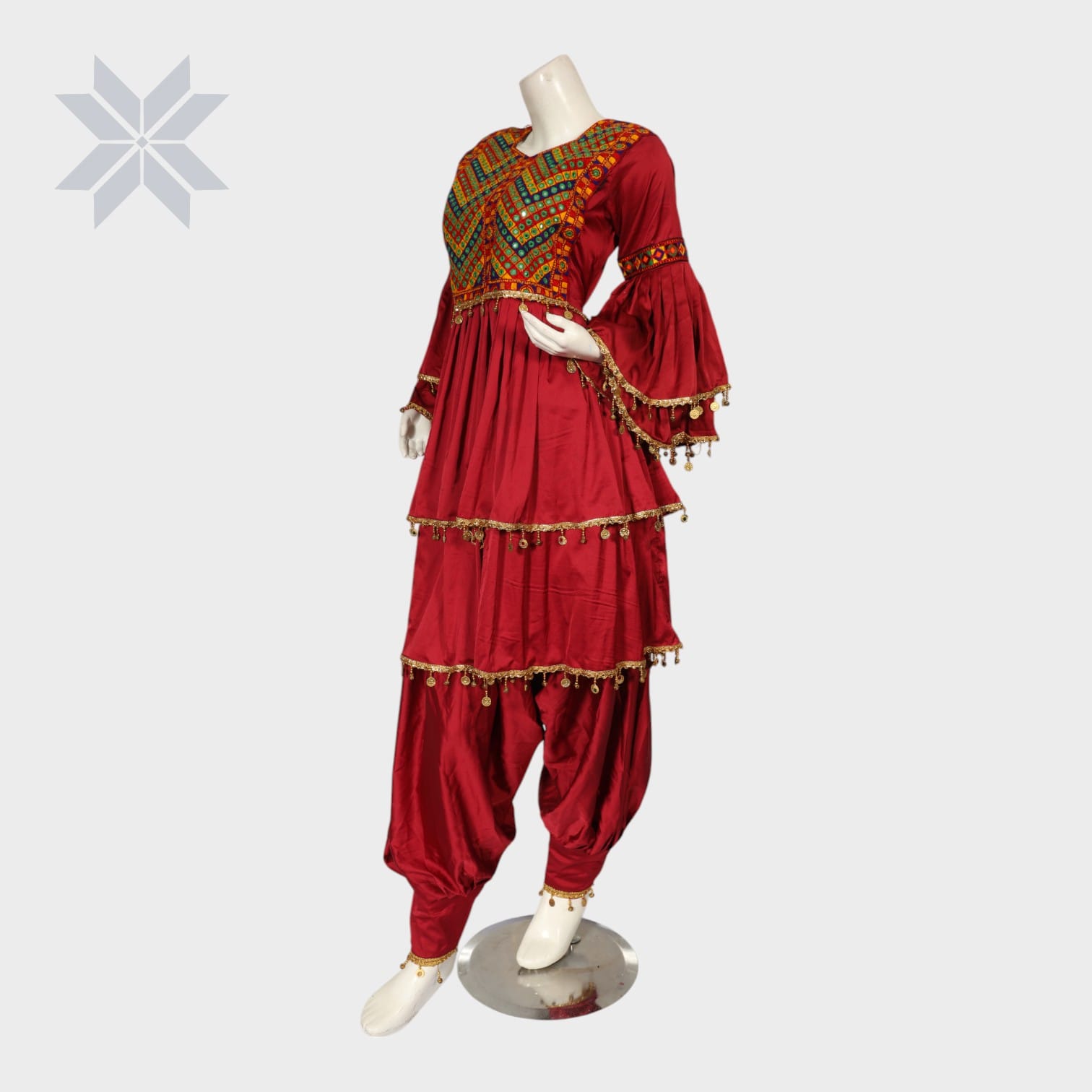 Rohina Red Tiered Dress – Traditional Embroidered Coin Set