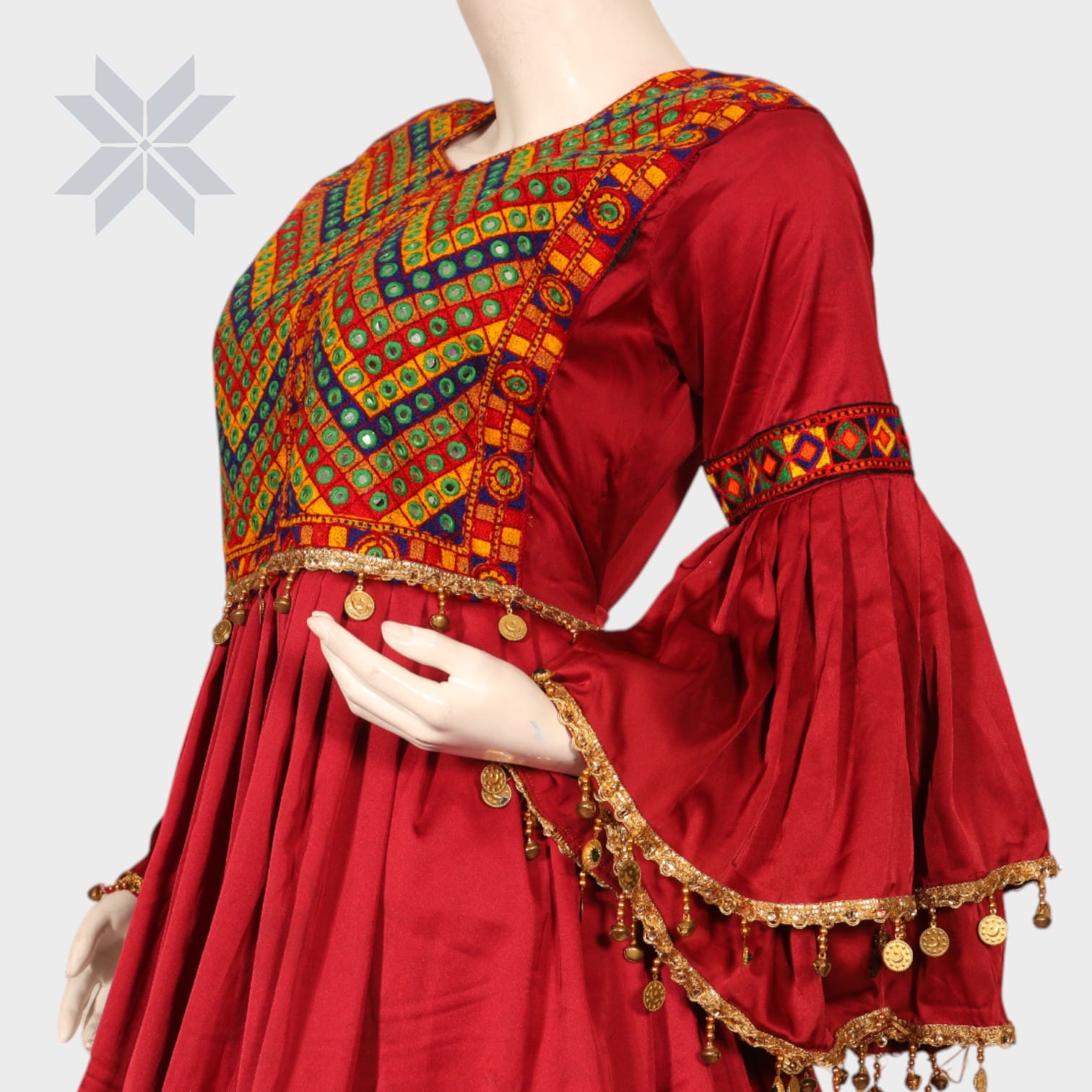Rohina Red Tiered Dress – Traditional Embroidered Coin Set