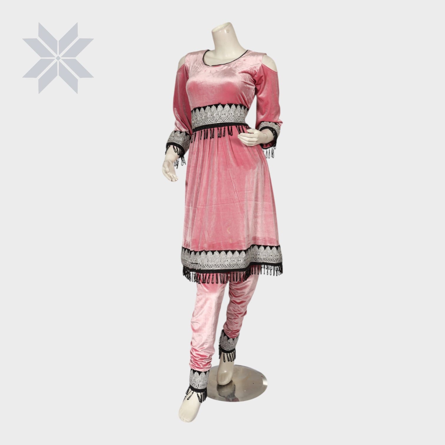 Layla Velvet Glam Set – Pink with Black Fringe Edition