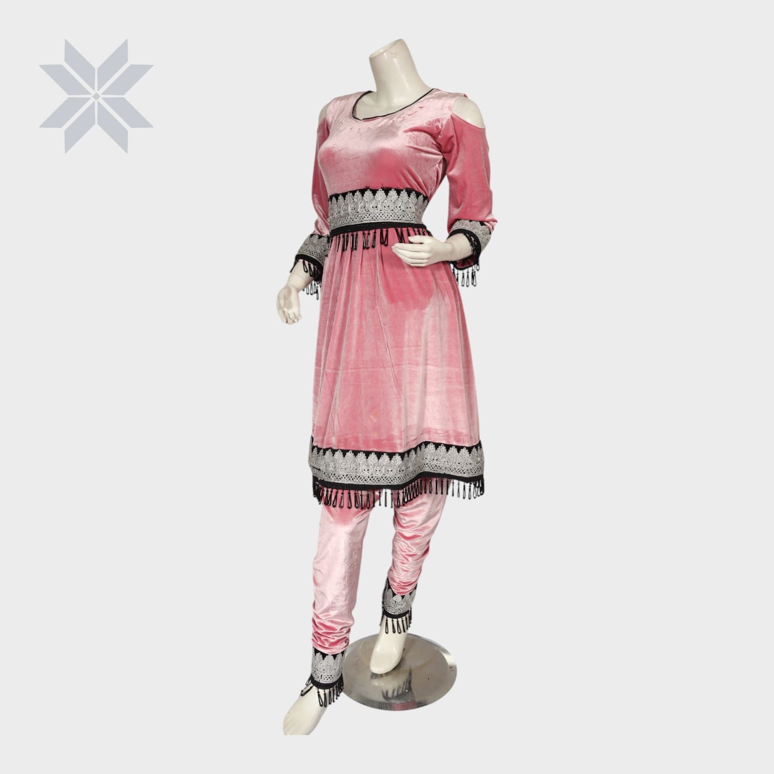 Layla Velvet Glam Set – Pink with Black Fringe Edition