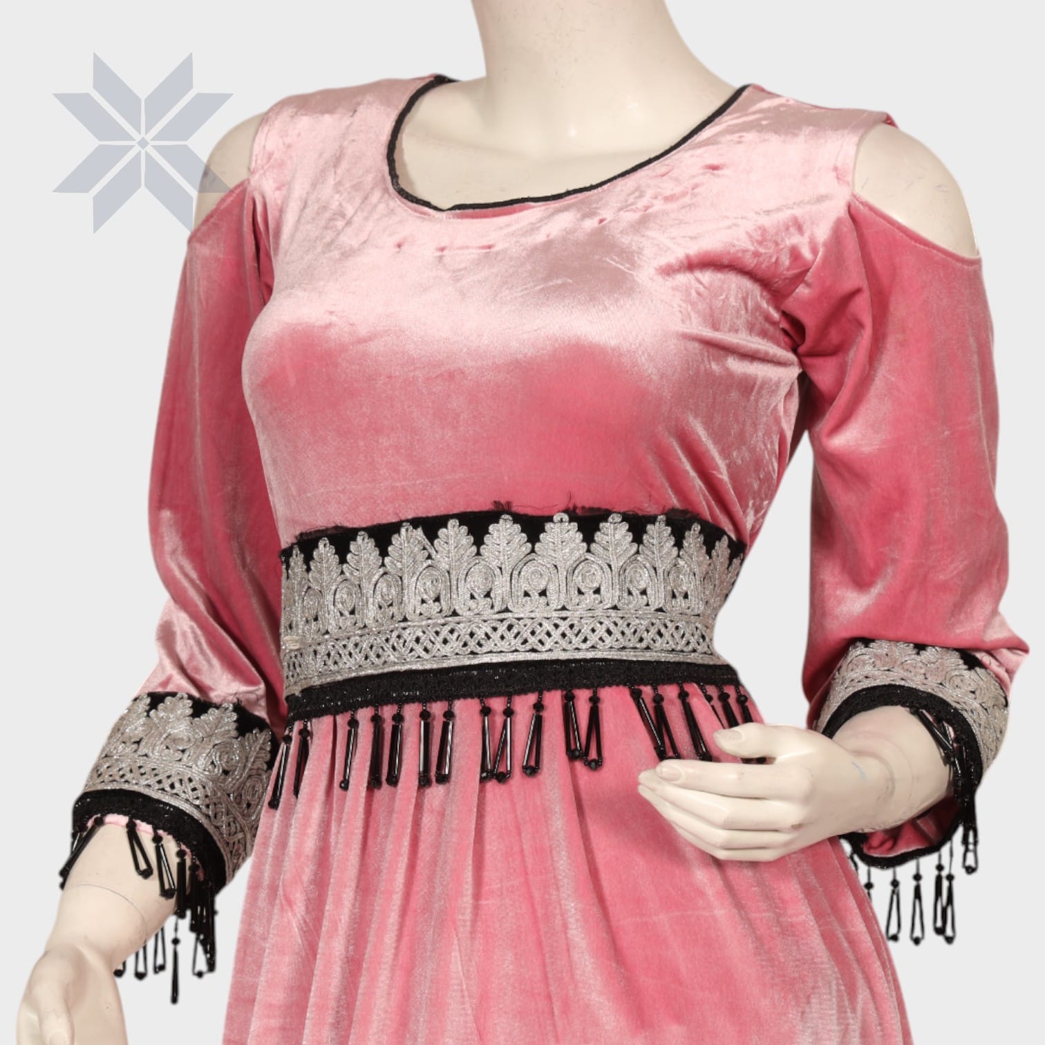 Layla Velvet Glam Set – Pink with Black Fringe Edition