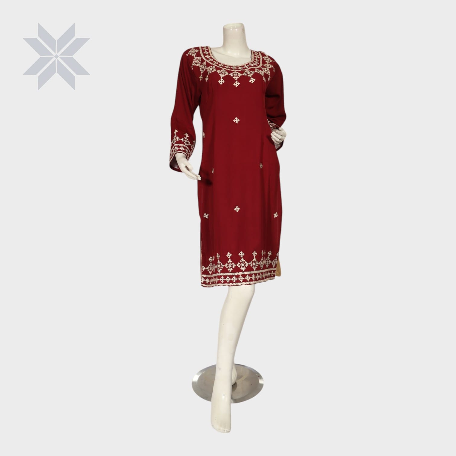 Ariana Embroidered Tunic – Maroon & Ivory Minimalist Edition