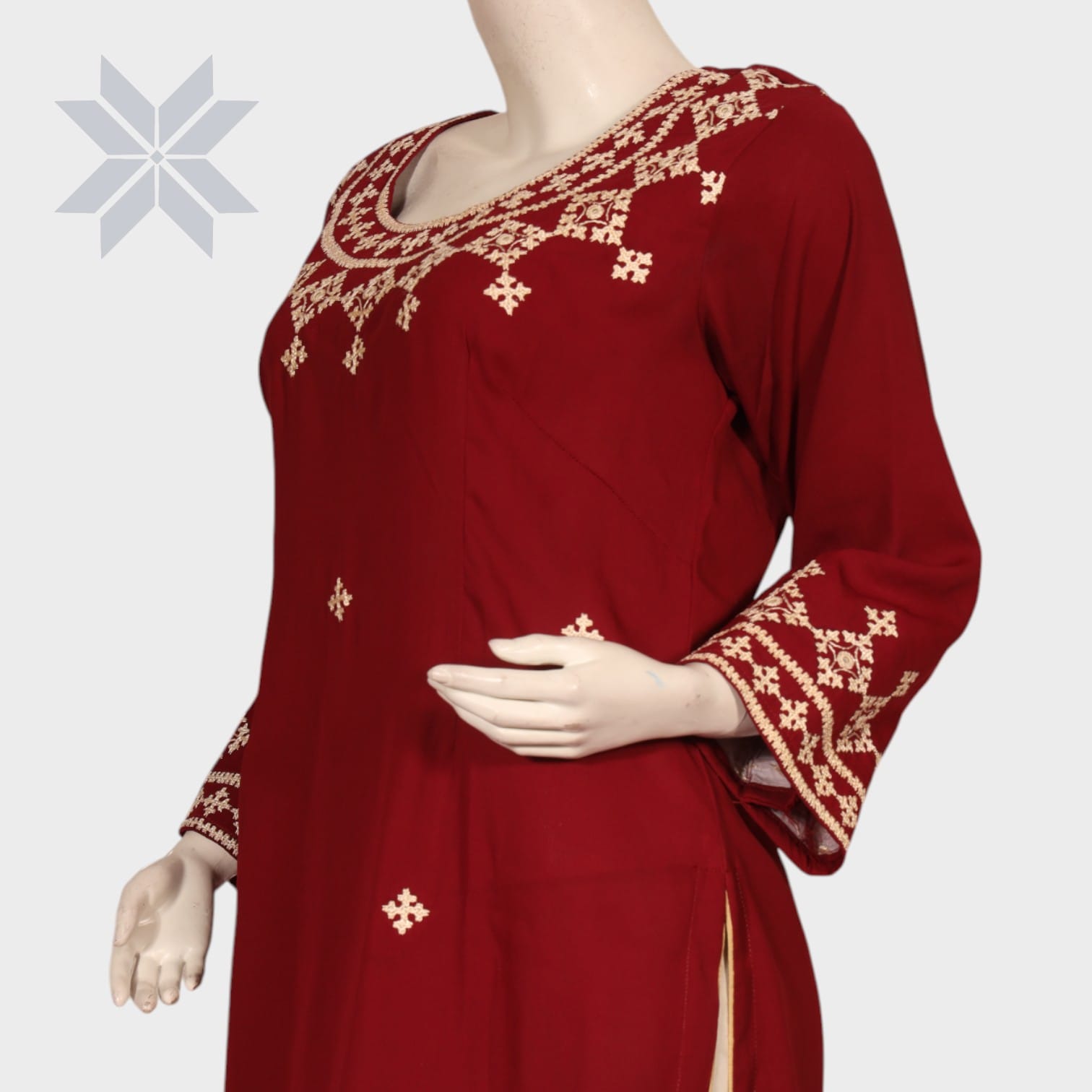 Ariana Embroidered Tunic – Maroon & Ivory Minimalist Edition