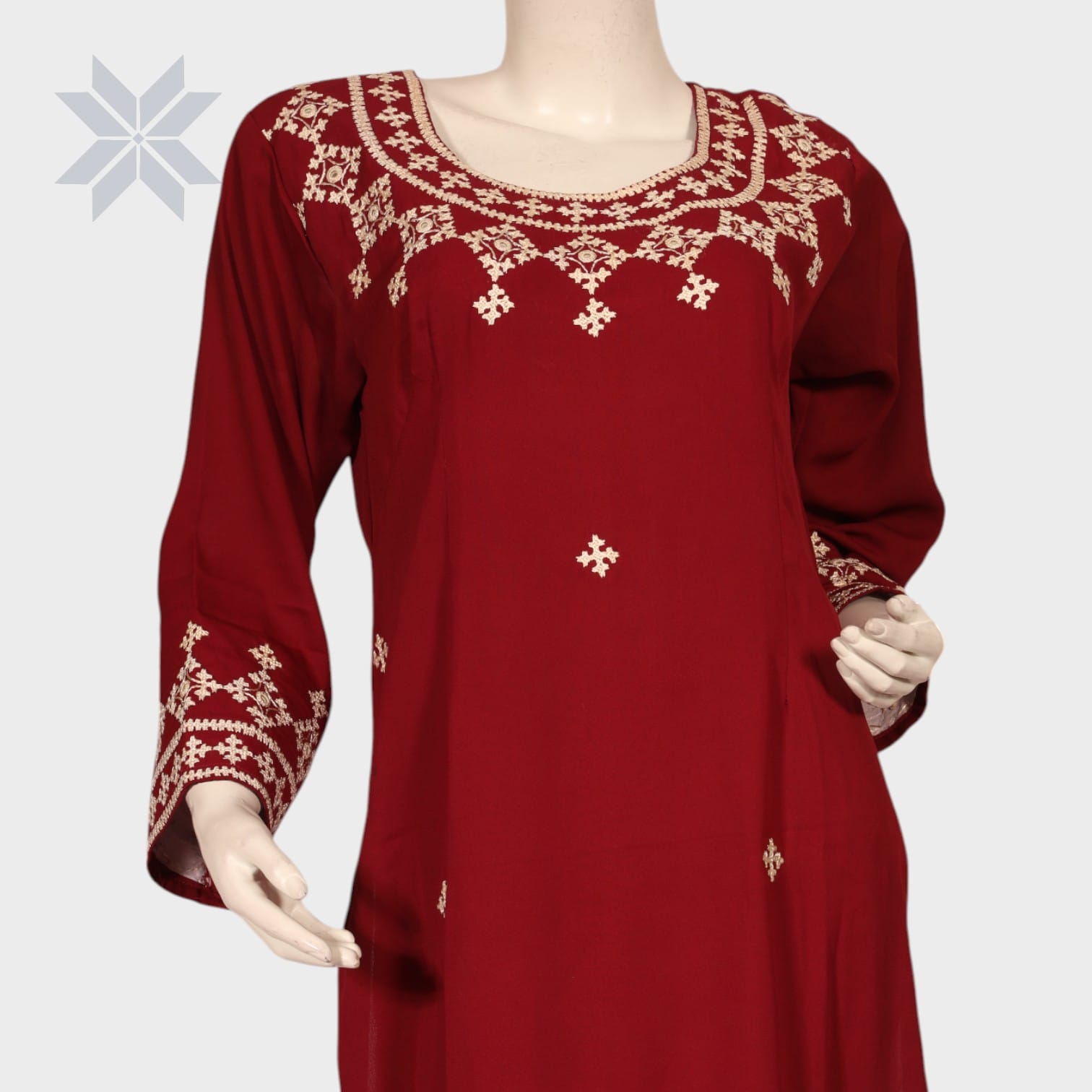 Ariana Embroidered Tunic – Maroon & Ivory Minimalist Edition
