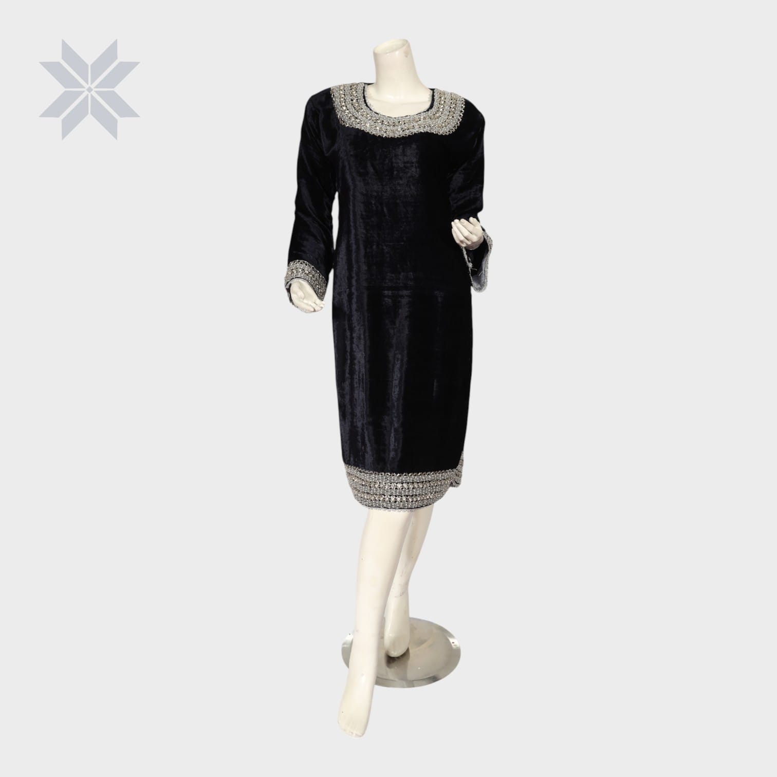 Noor Velvet Elegance Dress – Black with Silver Handwork