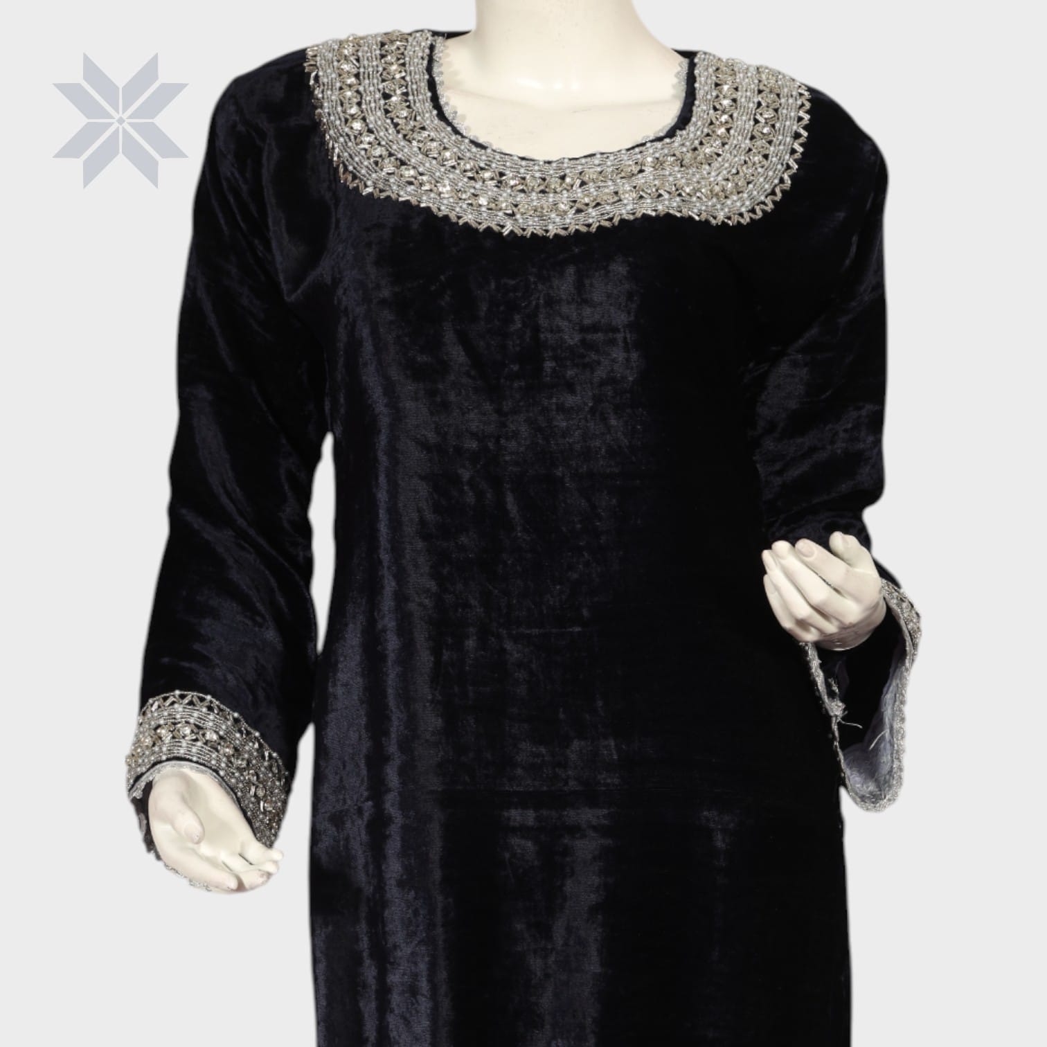 Noor Velvet Elegance Dress – Black with Silver Handwork