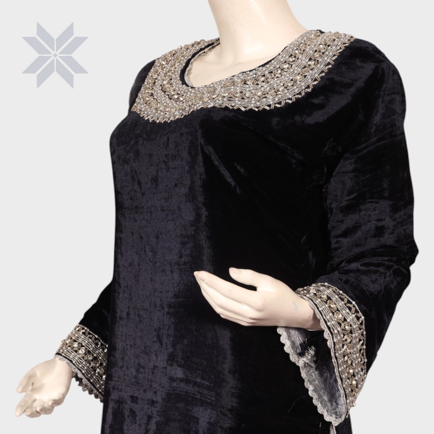 Noor Velvet Elegance Dress – Black with Silver Handwork