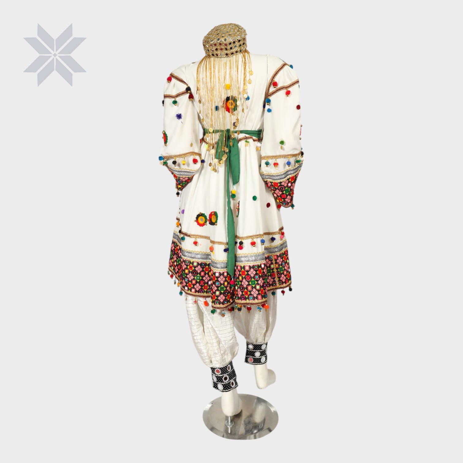 Bahaar Mirror Embroidered Set – White with Multicolor Threadwork