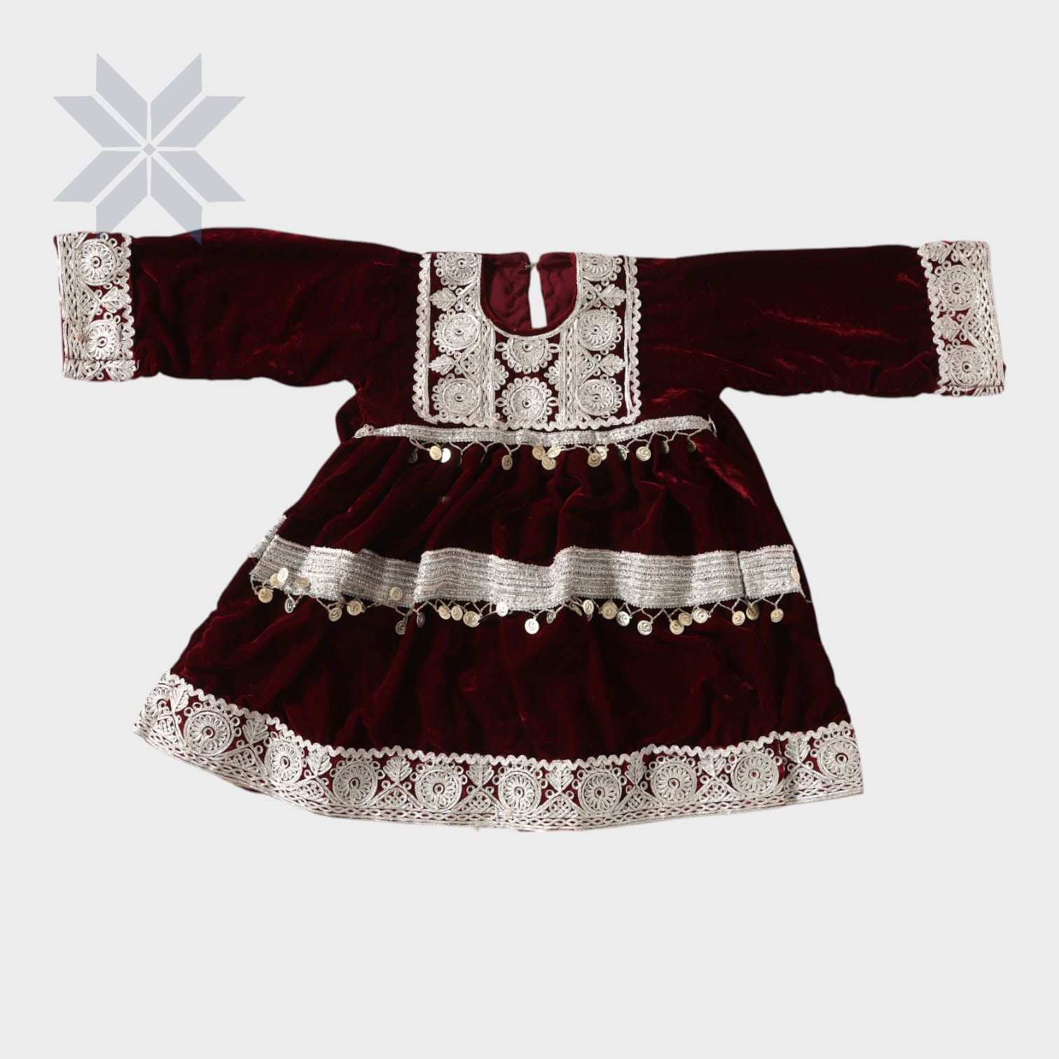 Lalzada Baby Velvet Dress – Maroon with Silver Embroidery