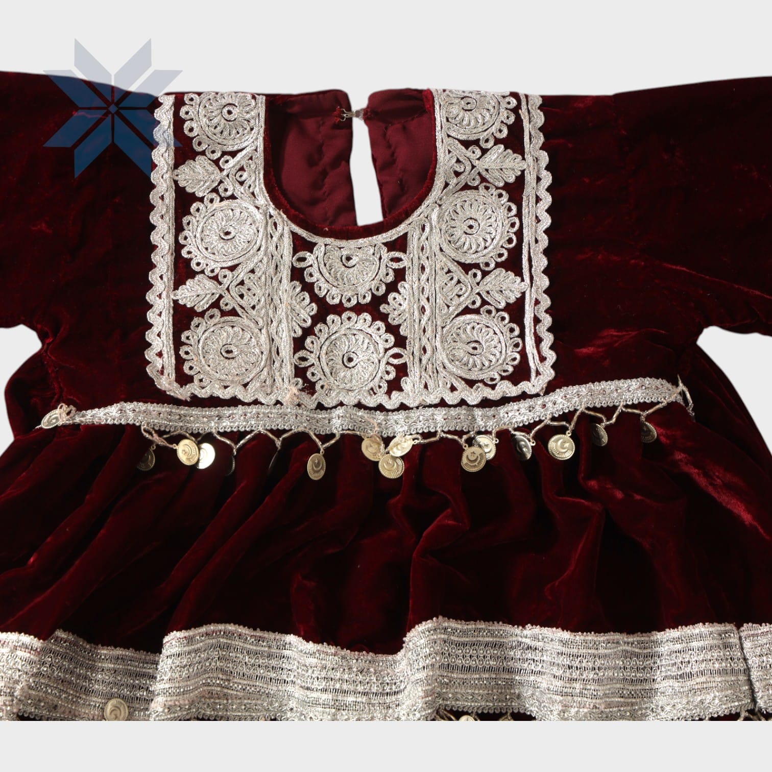 Lalzada Baby Velvet Dress – Maroon with Silver Embroidery