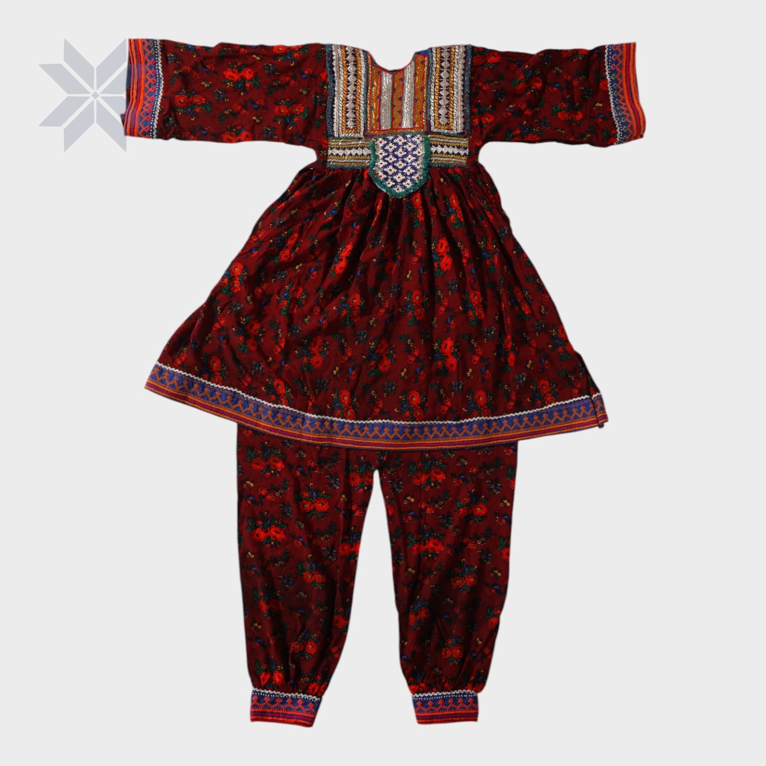 Zarmina Red Floral Baby Afghani Dress