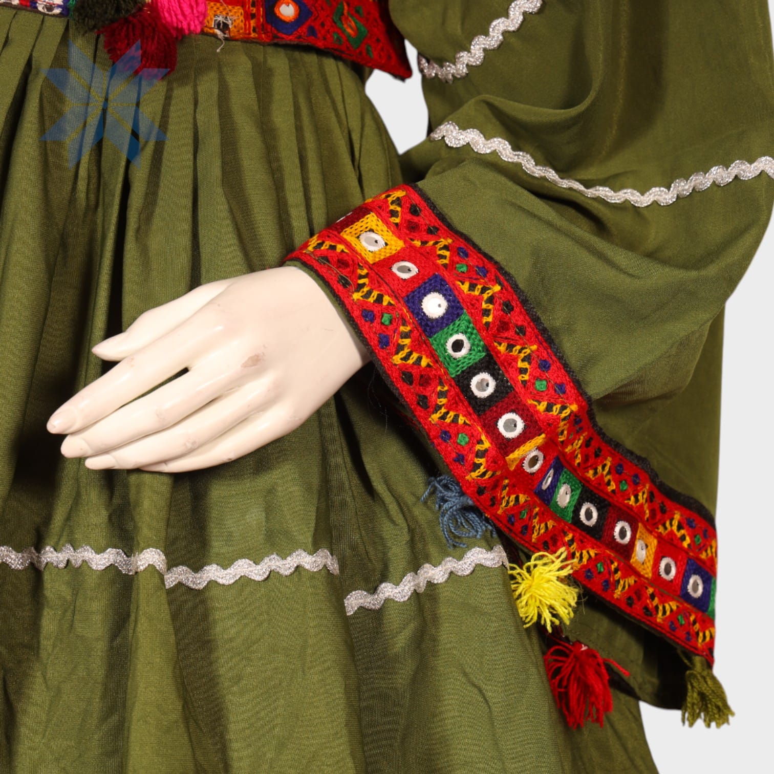 Gulbahar Olive & Crimson Afghan Dress