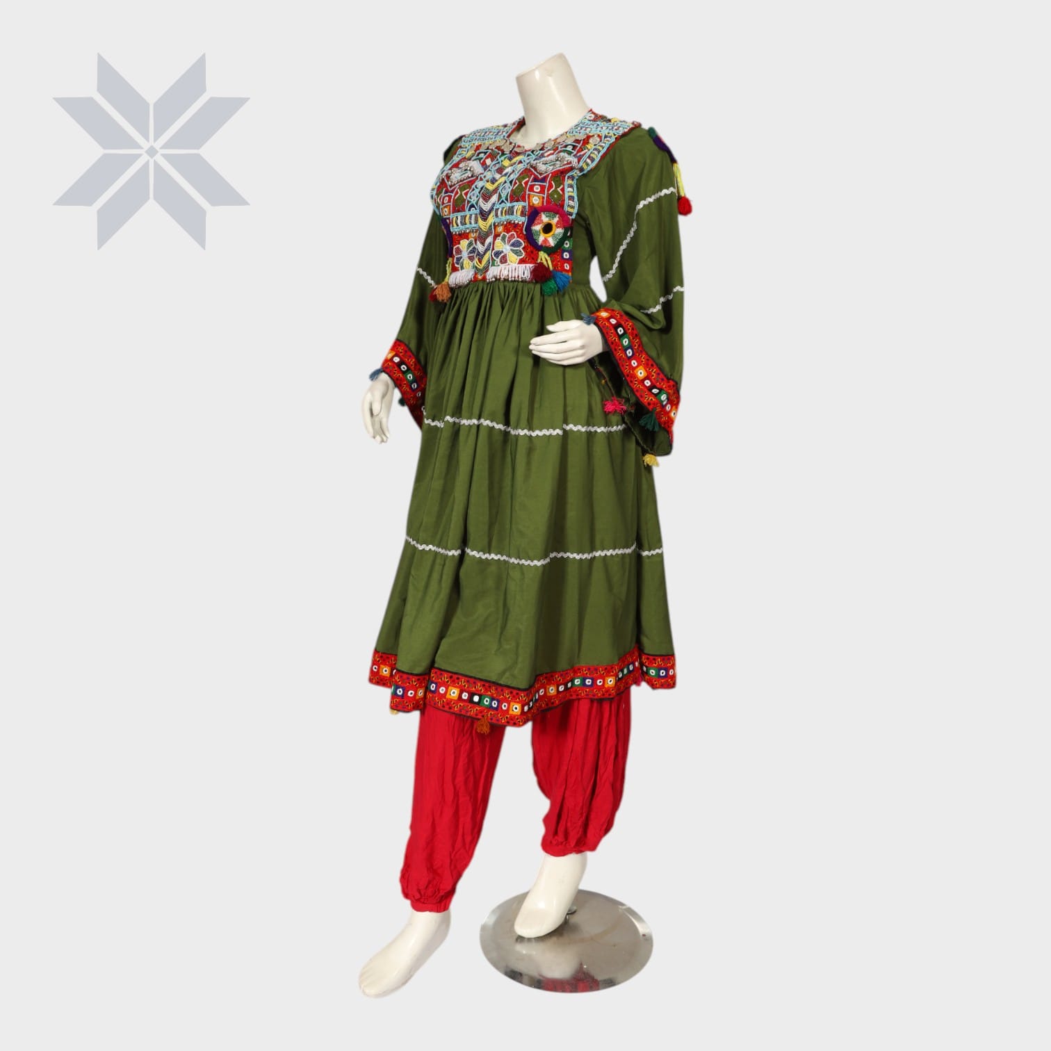 Zamzama Olive Tribal Embroidered Dress