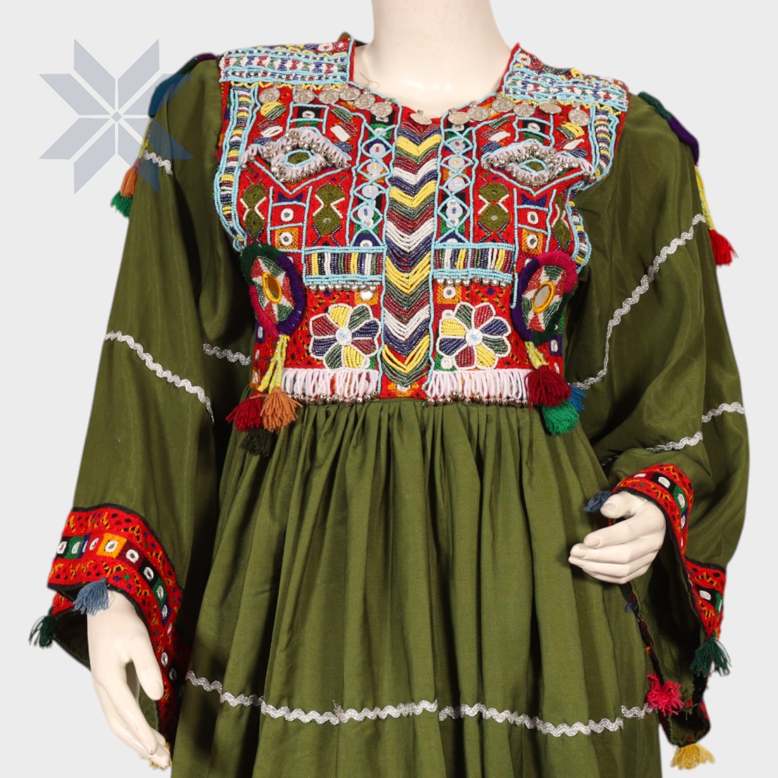 Zamzama Olive Tribal Embroidered Dress