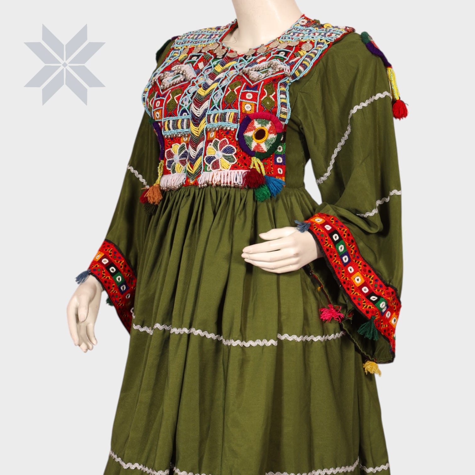 Zamzama Olive Tribal Embroidered Dress