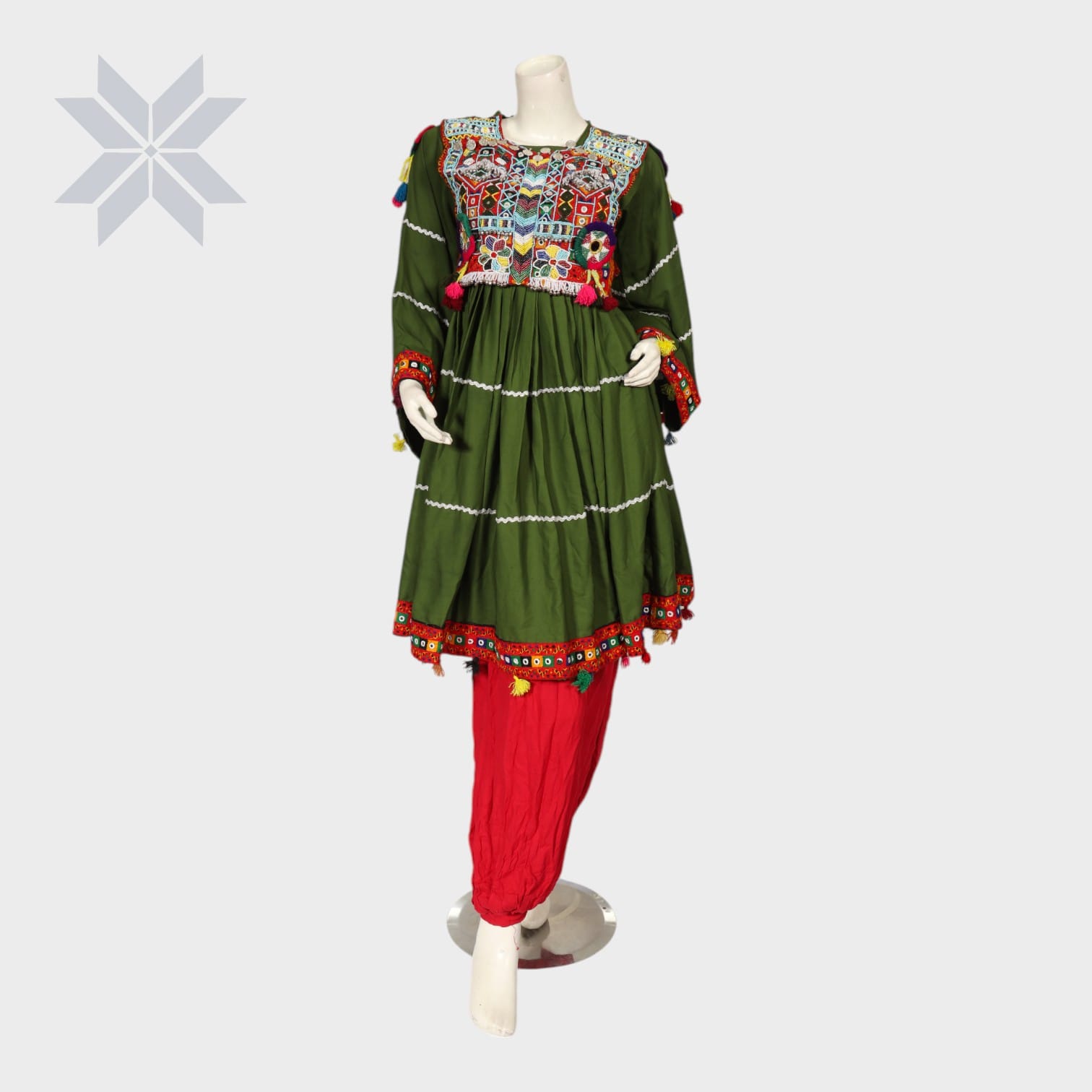 Bahara Olive & Red Traditional Embroidered Set