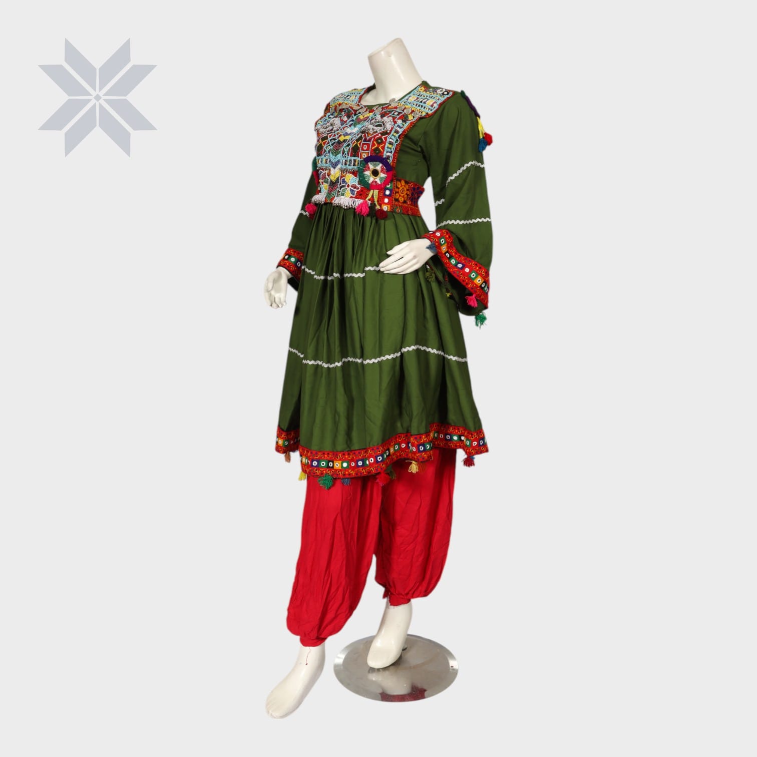 Bahara Olive & Red Traditional Embroidered Set