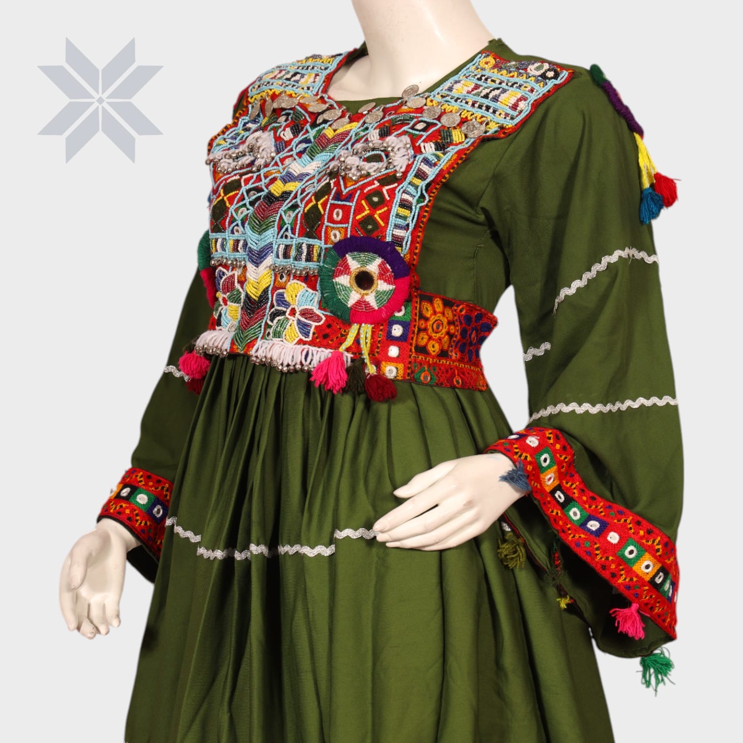 Bahara Olive & Red Traditional Embroidered Set