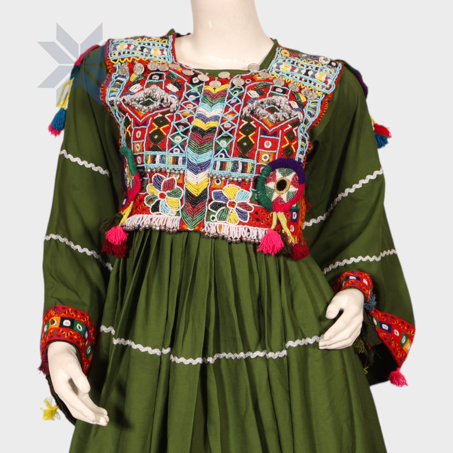 Bahara Olive & Red Traditional Embroidered Set