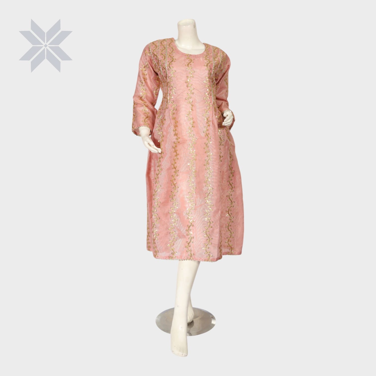 Blush Gold Elegance Embroidered Dress