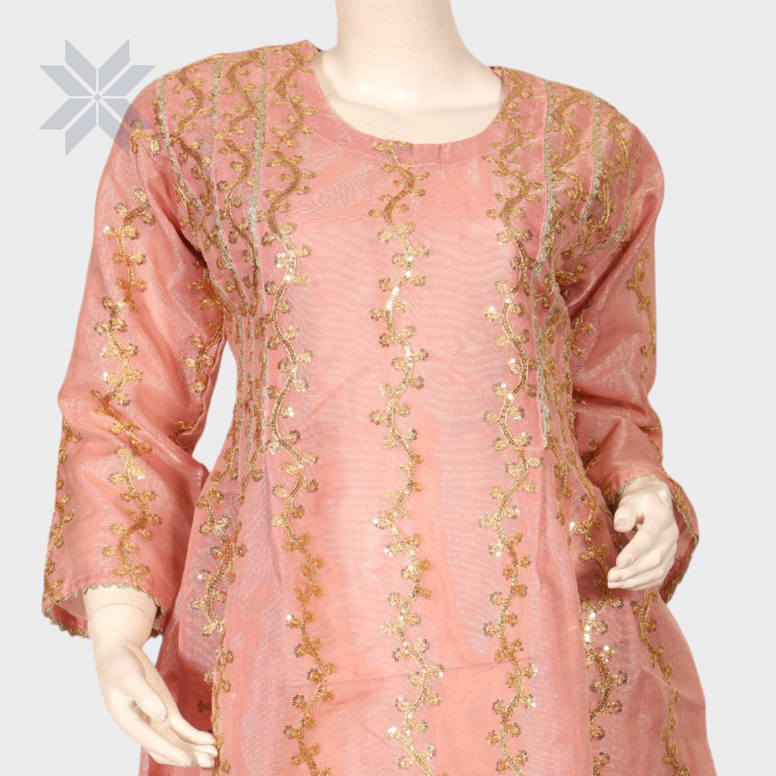 Blush Gold Elegance Embroidered Dress