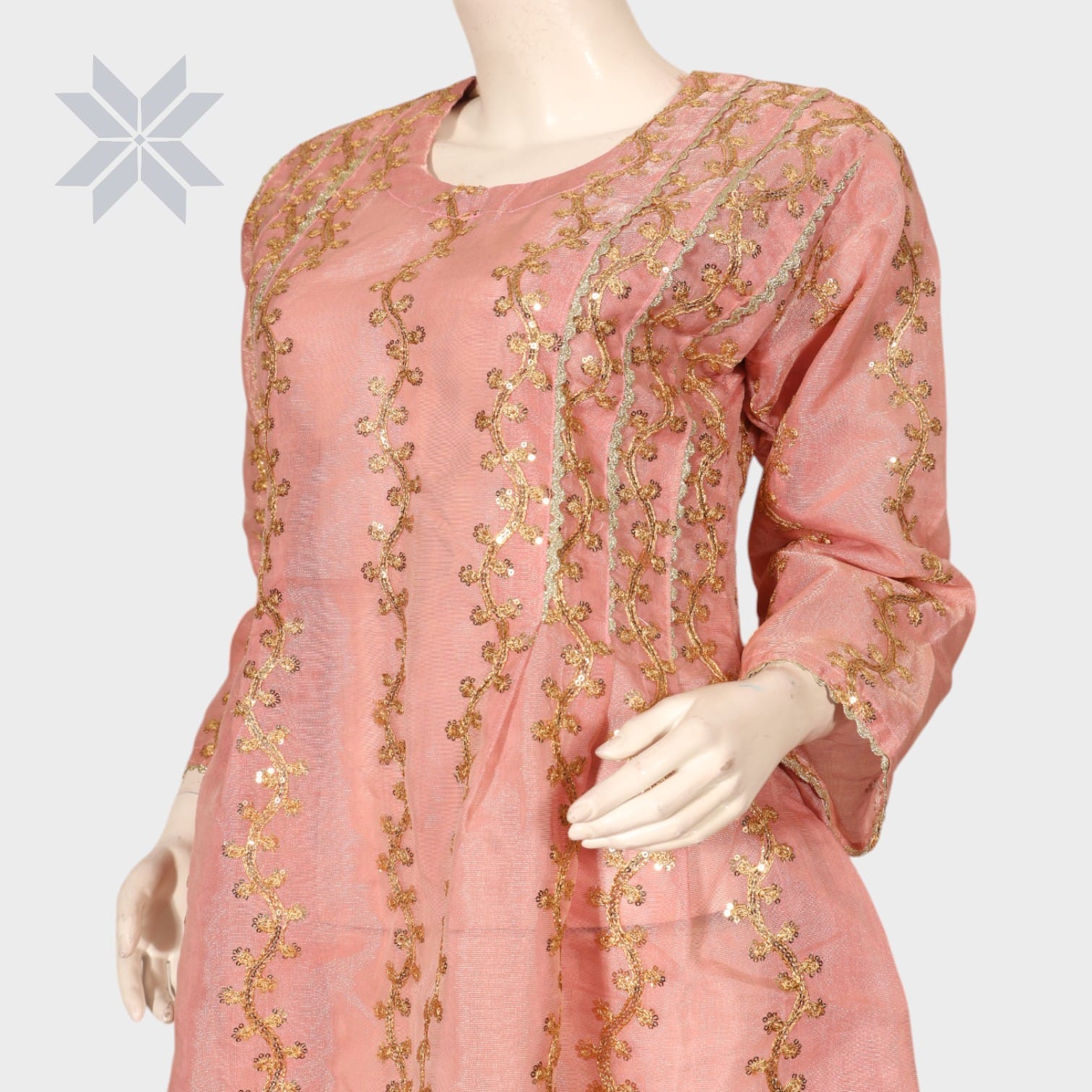 Blush Gold Elegance Embroidered Dress