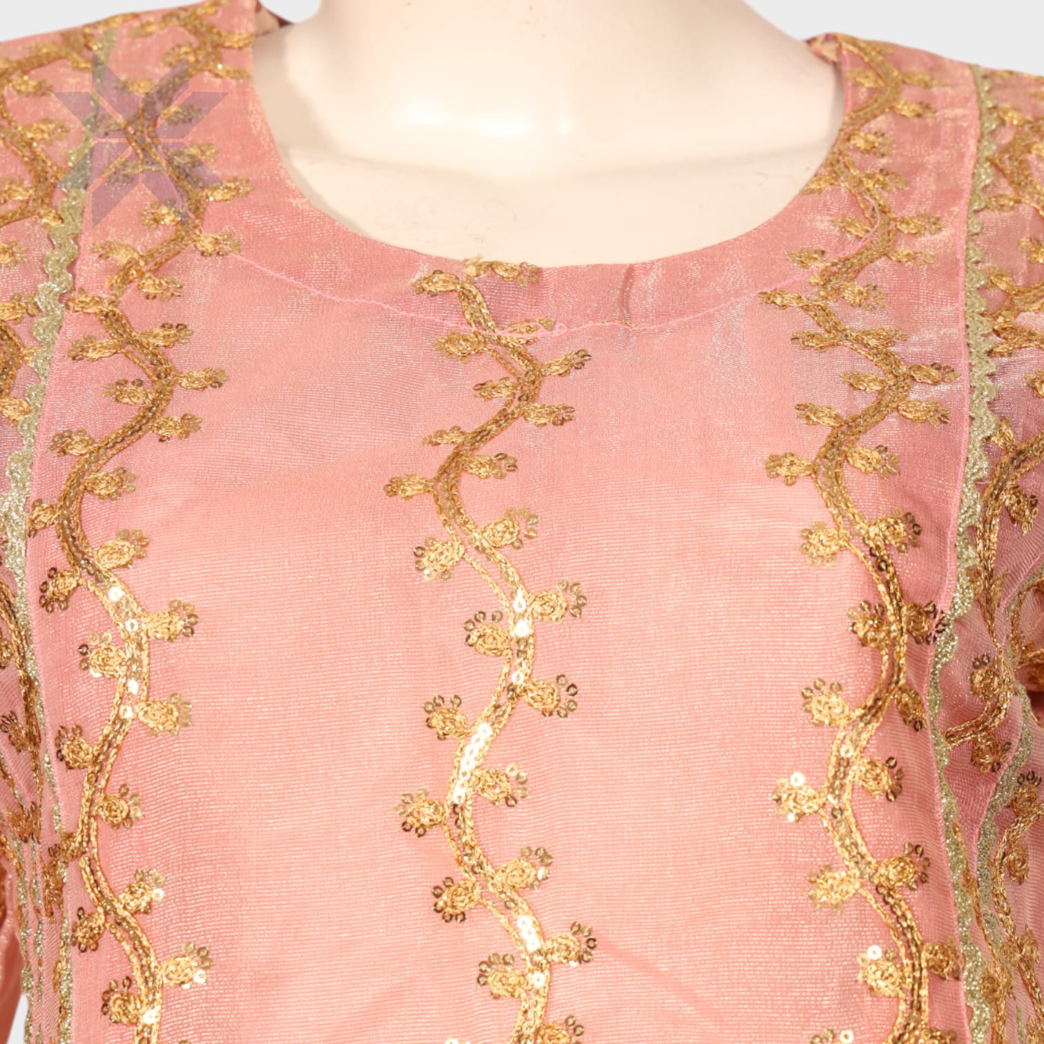 Blush Gold Elegance Embroidered Dress