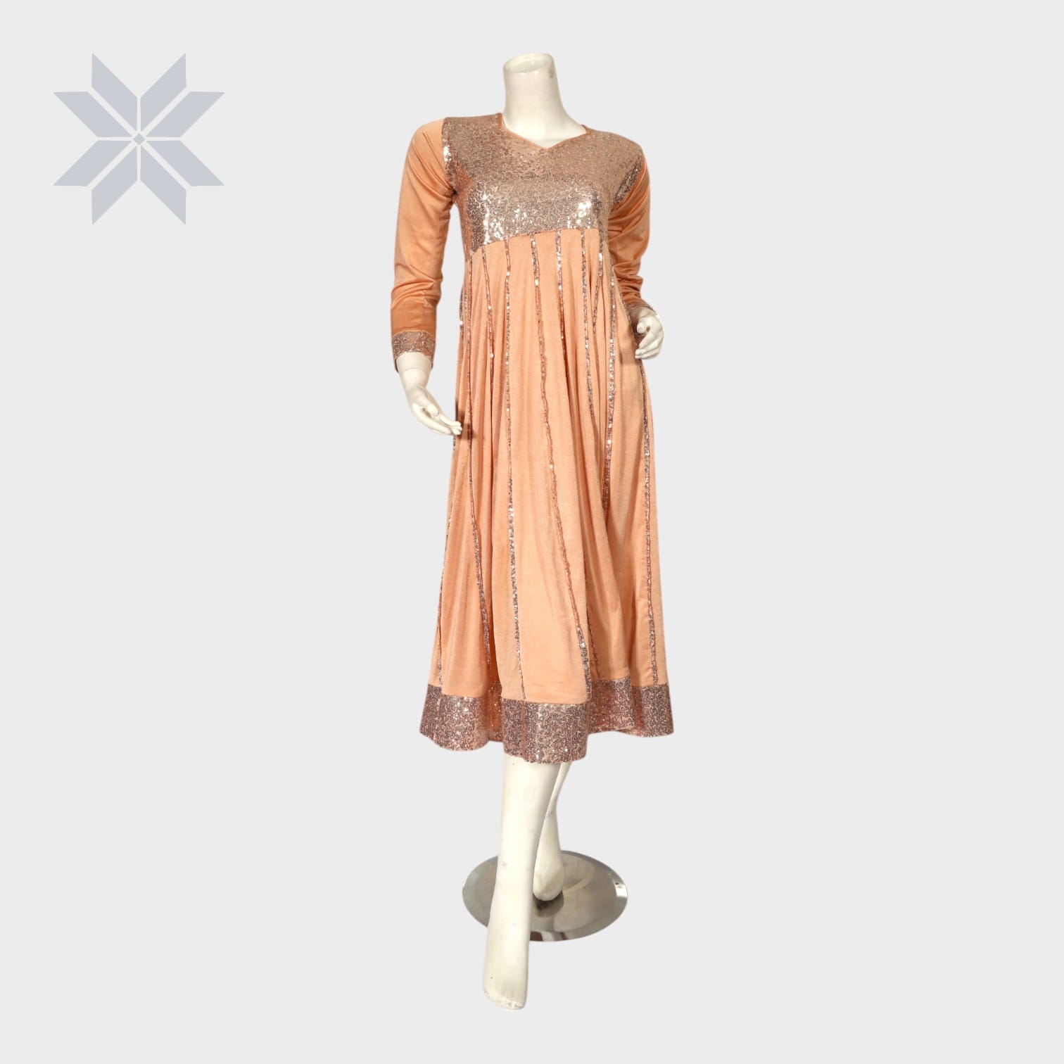 Peach Sequin Charm Long Dress