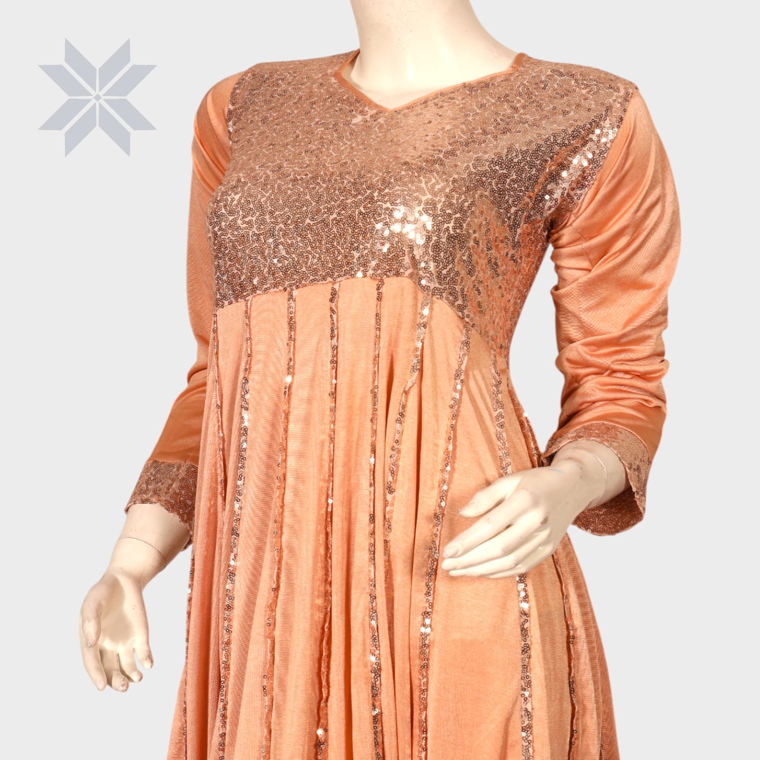 Peach Sequin Charm Long Dress