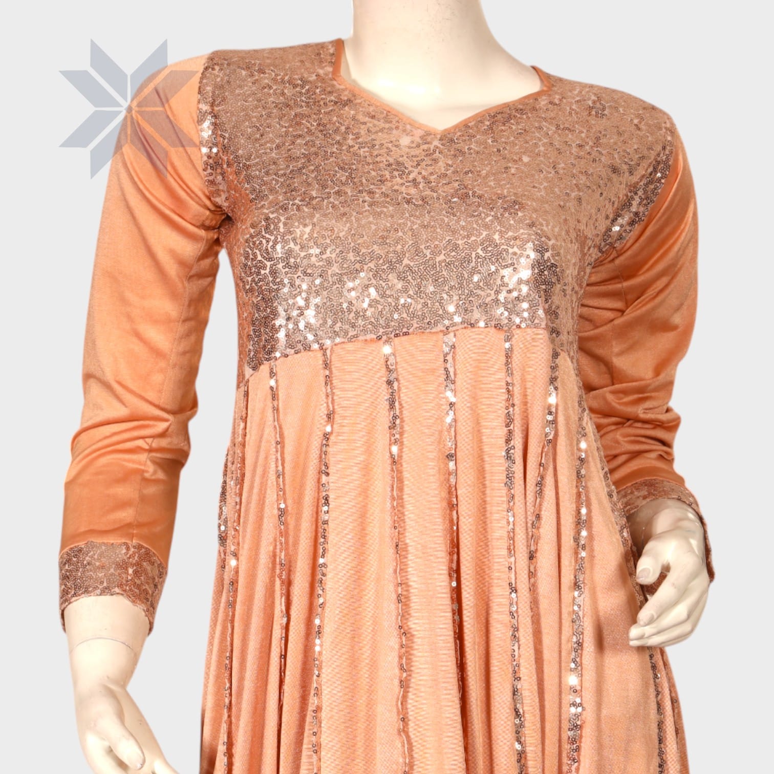 Peach Sequin Charm Long Dress