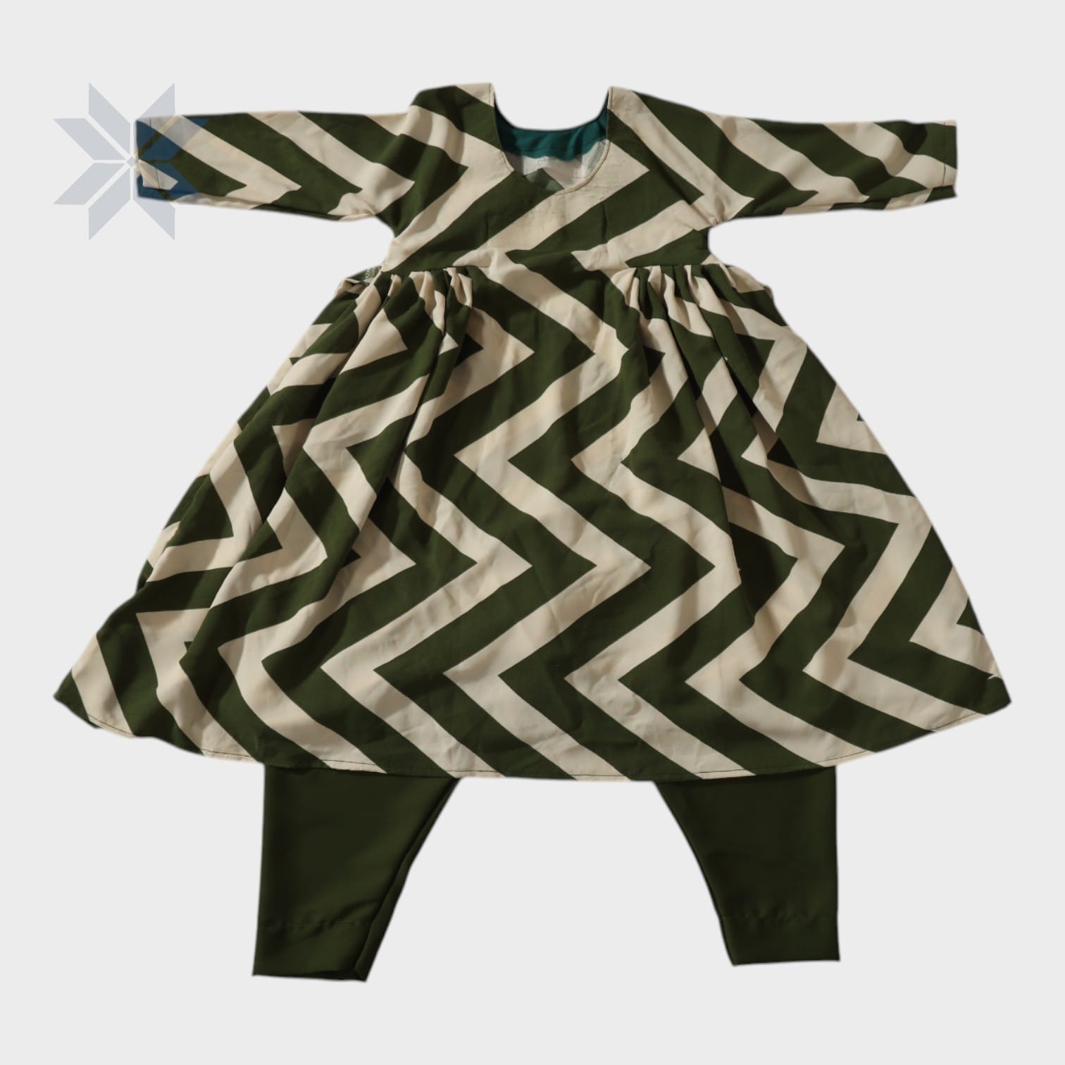 Olive Zigzag Baby Frock Set