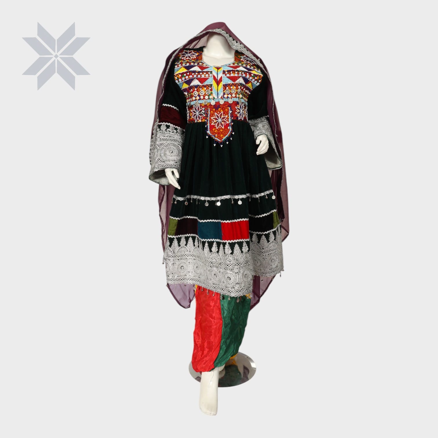 Afghan Royal Multicolor Velvet Dress Set