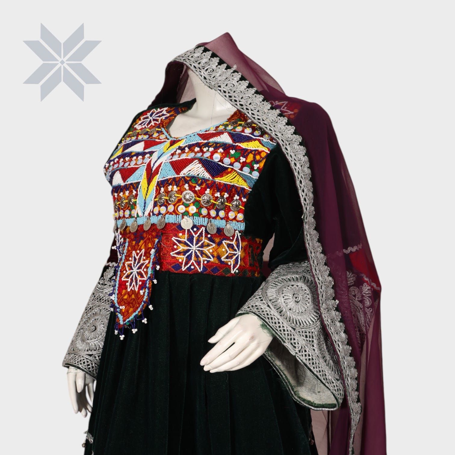 Afghan Royal Multicolor Velvet Dress Set