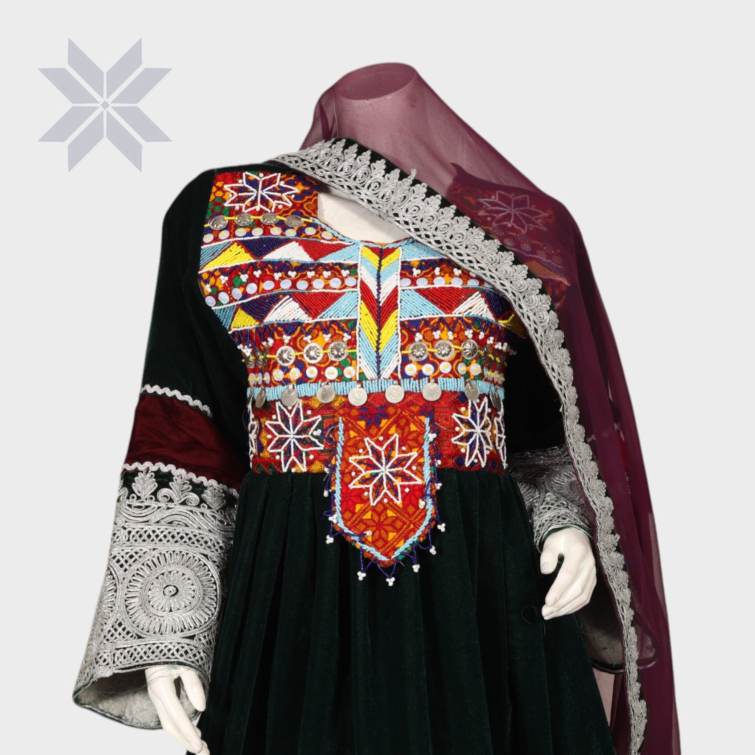 Afghan Royal Multicolor Velvet Dress Set
