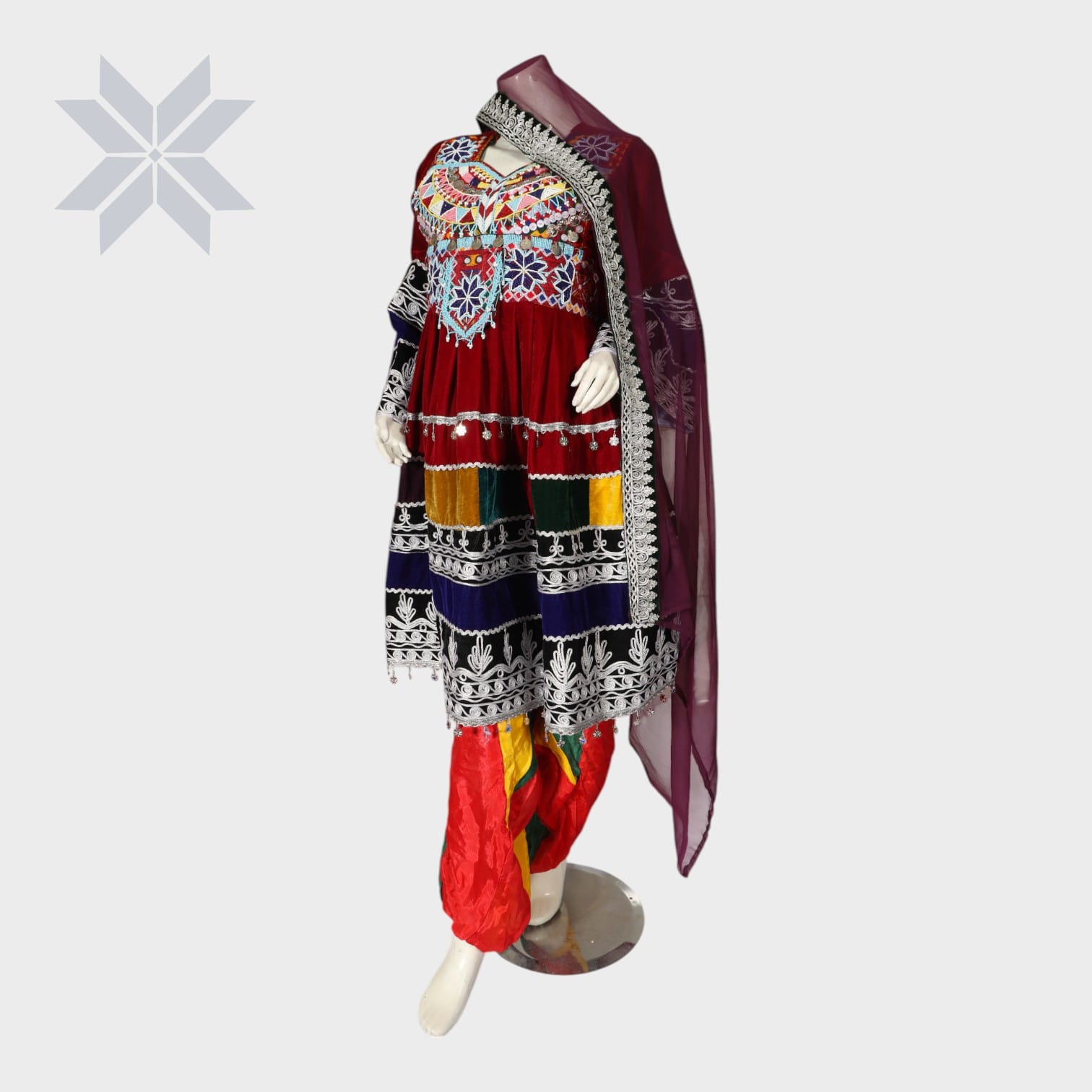 Afghan Heritage Maroon Velvet Dress Set
