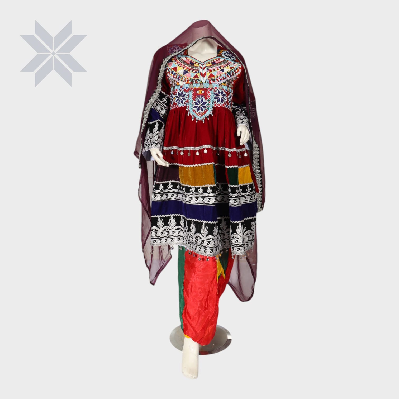 Afghan Heritage Maroon Velvet Dress Set