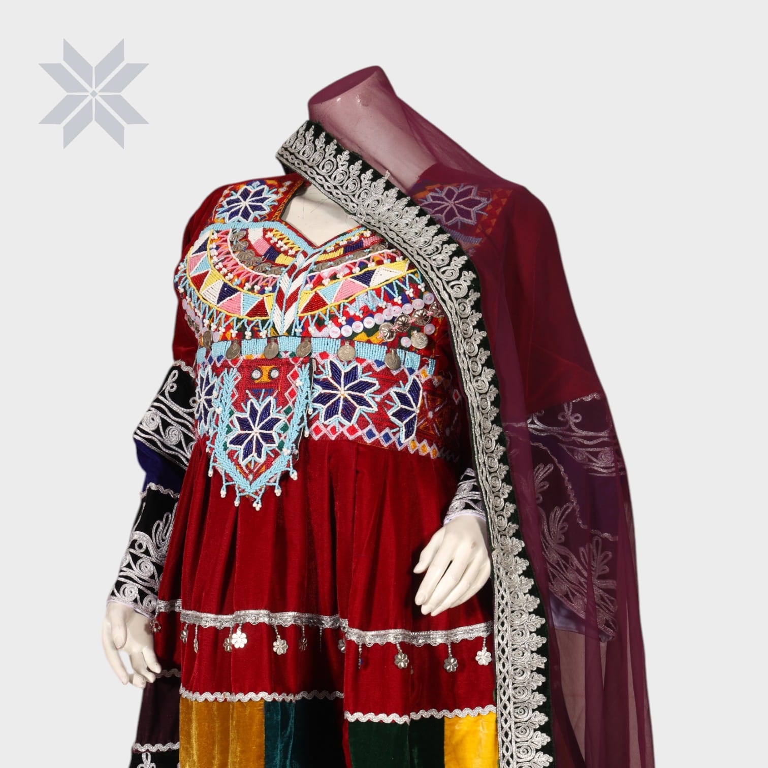 Afghan Heritage Maroon Velvet Dress Set
