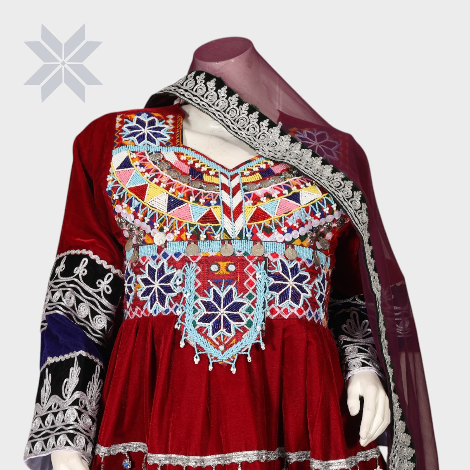 Afghan Heritage Maroon Velvet Dress Set